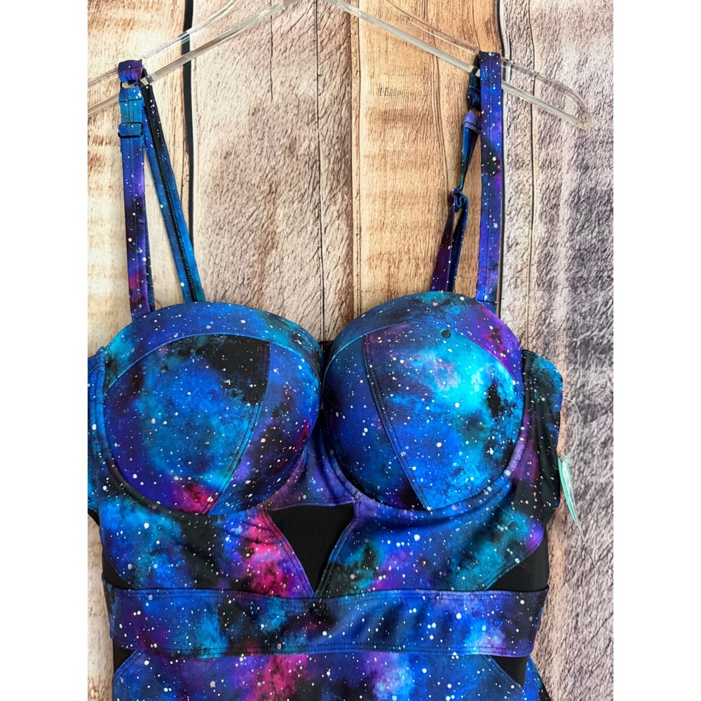 Torrid Swimsuit One Piece Galaxy Cutout Mesh Underwire Resort Torrid Size 1 NWT - Picture 3 of 9